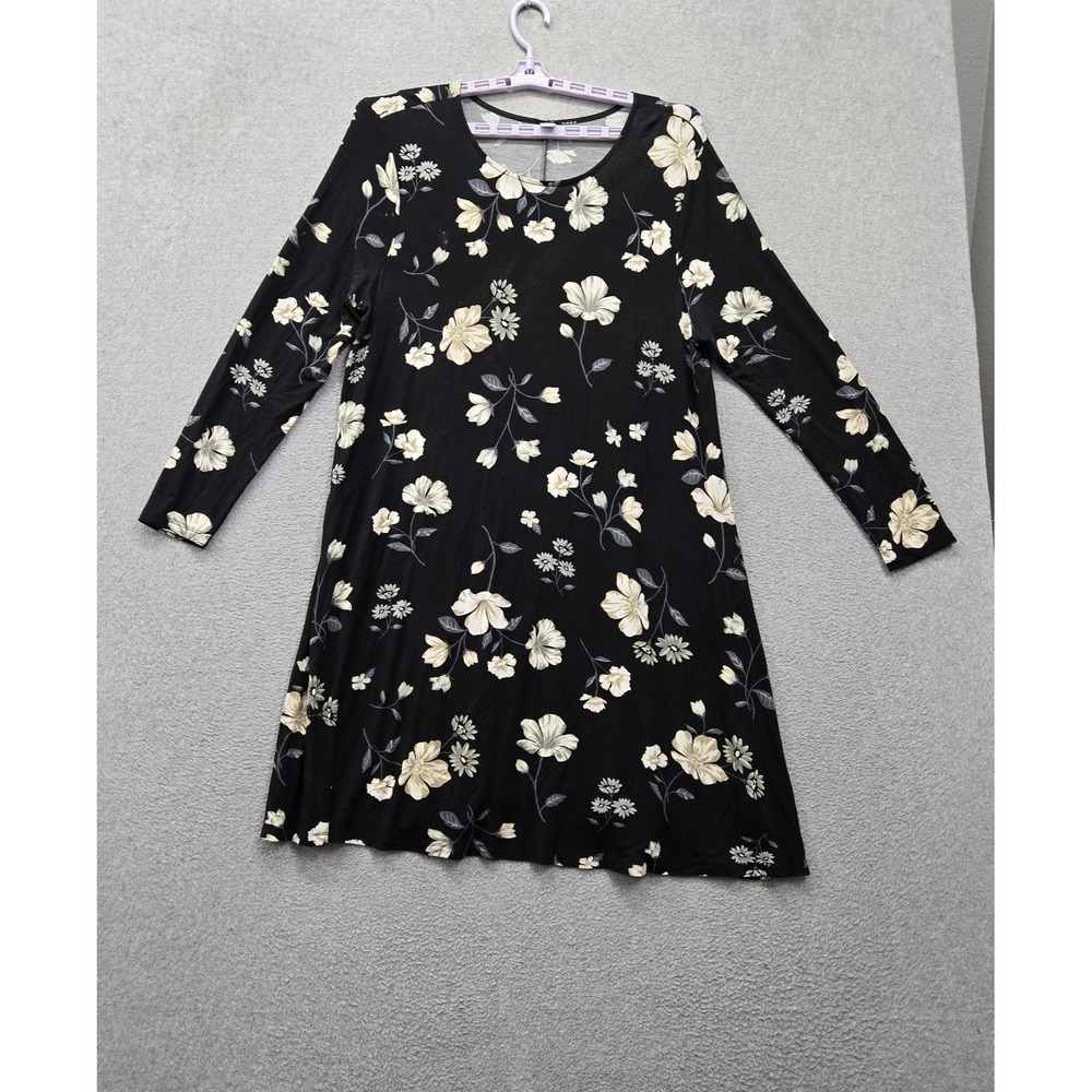 Old Navy Women Dress XL Black Floral Knee Length A-Line Cottagecore Long Sleeve